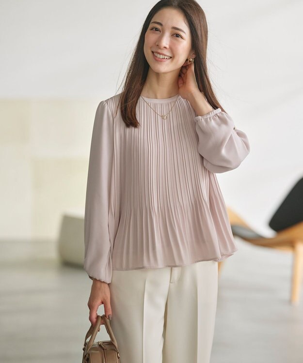 組曲 S 【WEB限定】ジョーゼットシフォンプリーツ ブラウス ピンクベージュ系
