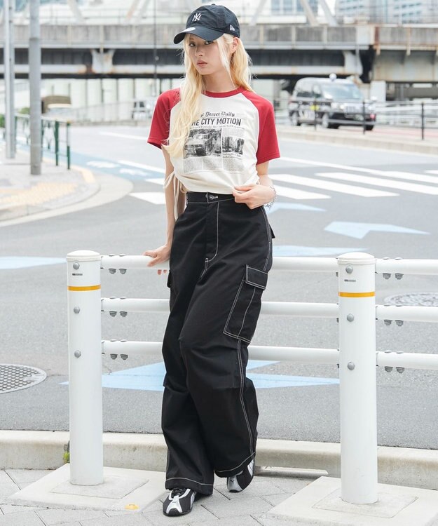 WEGO グラフィックサイドリボンドロストショートT 柄8