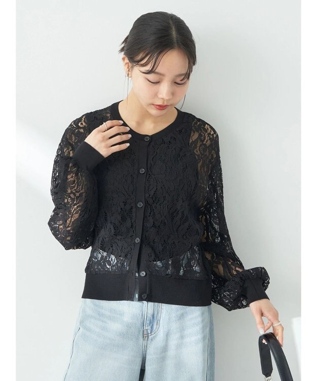 earth music&ecology レースカーディガン Black