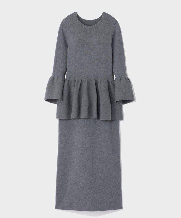 GRACE CONTINENTAL ペプラムニットワンピース グレー
