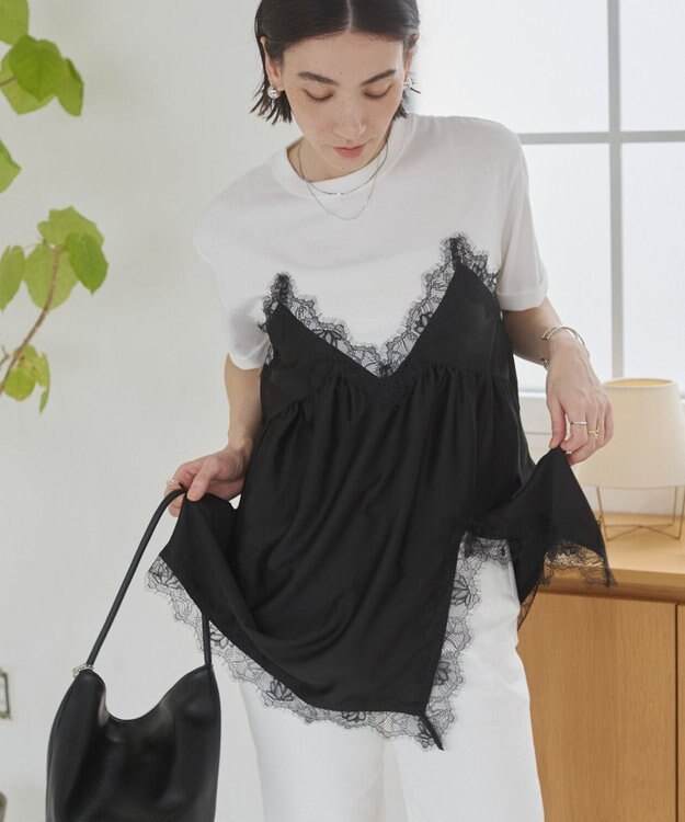 WEGO 【ANGIE VINTAGE】サテンレースドッキングレイヤードトップス ブラック
