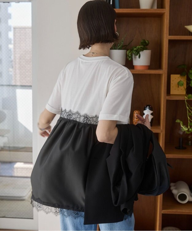 WEGO 【ANGIE VINTAGE】サテンレースドッキングレイヤードトップス ブラック