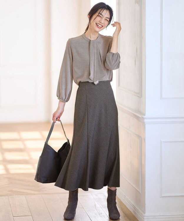 ANY 【洗濯機可】ボータイブラウス ブラウン