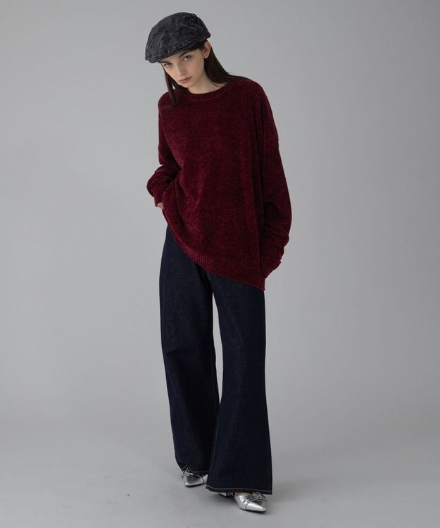 WEGO 【ユニセックス着用ITEM/MLサイズ展開】ベロアモールプルオーバー ワイン