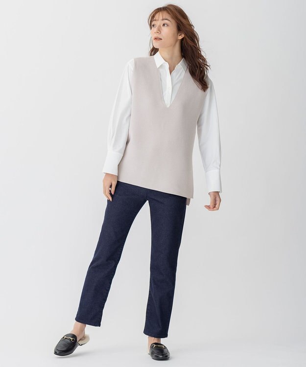 自由区 【洗える】コットンストレッチホールガーメント ベスト ライトグレー系