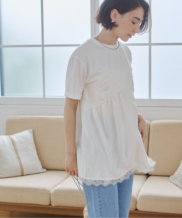 WEGO 【ANGIE VINTAGE】サテンレースドッキングレイヤードトップス オフホワイト