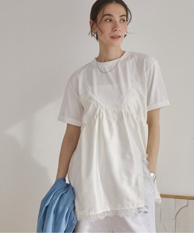 WEGO 【ANGIE VINTAGE】サテンレースドッキングレイヤードトップス オフホワイト