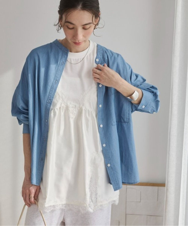 WEGO 【ANGIE VINTAGE】サテンレースドッキングレイヤードトップス オフホワイト
