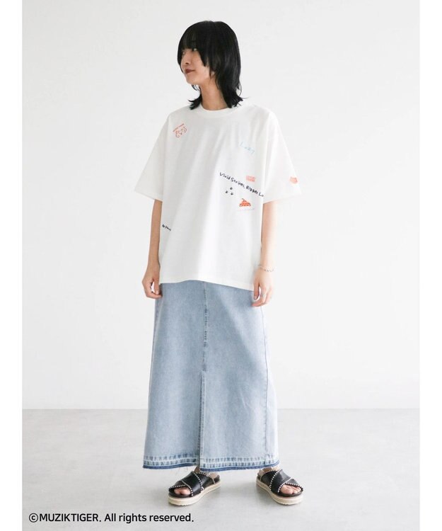 Green Parks ムジークタイガー／手書き風刺しゅうＴシャツ Off White