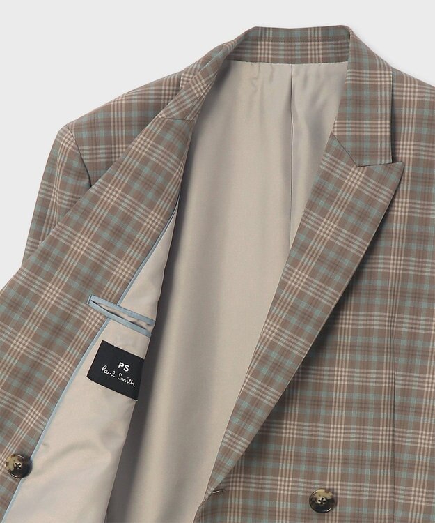 Paul Smith チェック ピークドラペル ダブルジャケット サンドブラウン