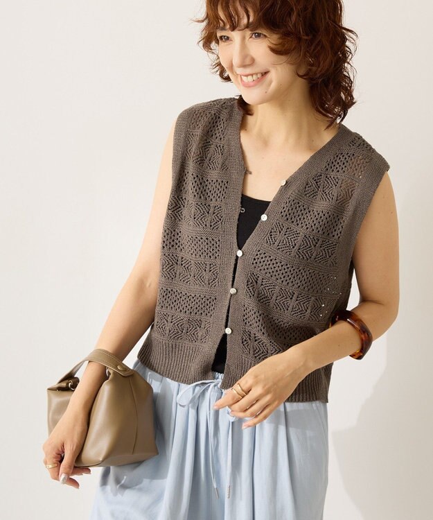 AMERICAN HOLIC 【前後2WAY】レース編みニットベスト Charcoal Gray
