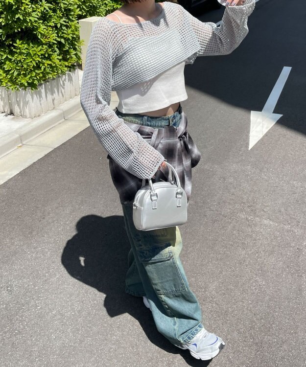 WEGO ラメショートニットプルオーバー グレー