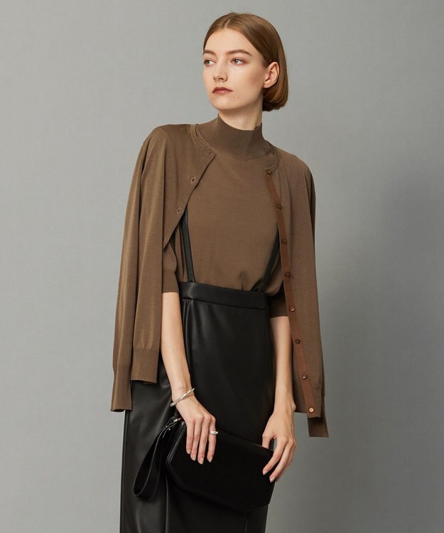 ICB 【洗える】 ウールアセテートハイゲージ カーディガン モカ系