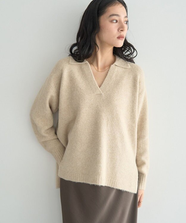 YECCA VECCA 襟付きVネックニット Beige