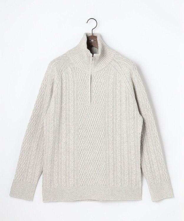 JOSEPH ABBOUD 【キングサイズ・柔らか】ラムコットンハイネックジップ セーター ライトグレー系
