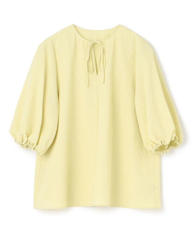 UNFILO 【洗える】シアーサッカーボリュームスリーブブラウス ライムイエロー