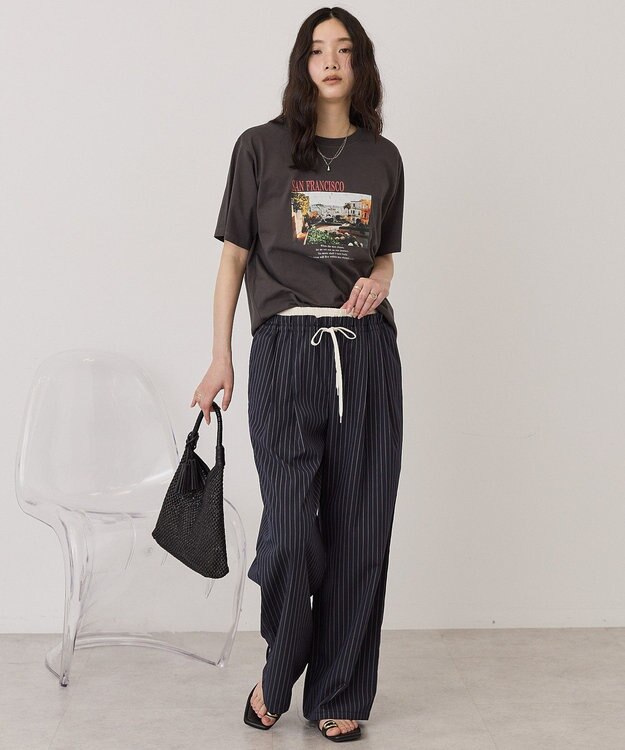 AMERICAN HOLIC 【マルチ機能】Wウエストパンツ Stripe Navy