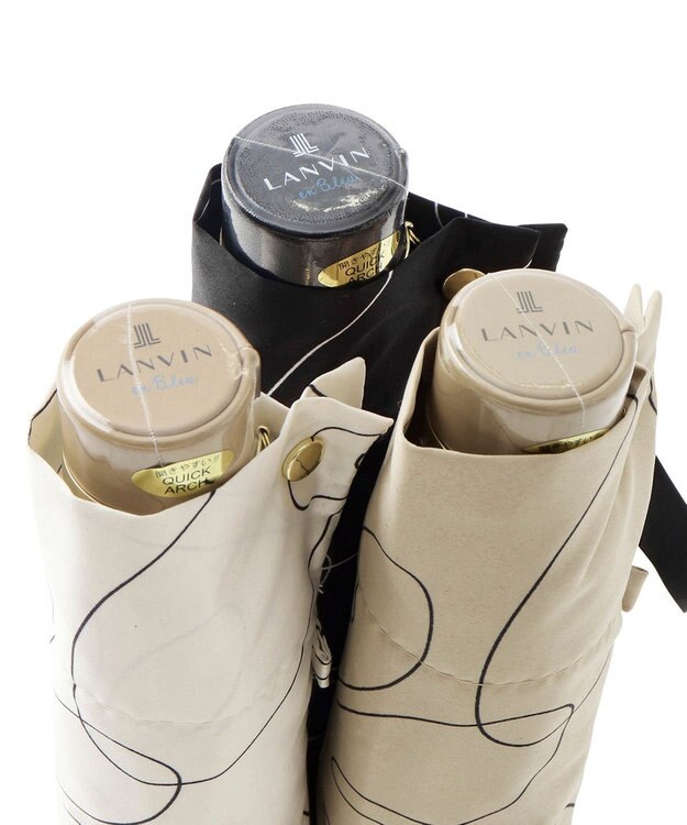 MOONBAT 【新色追加】ランバン オン ブルー 折りたたみ傘 フラワー柄サテンジャガードプリント 簡単開閉 ベージュ