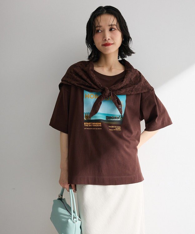 Green Parks ＳＥＴ２点フォトＴシャツ＋レーススカーフ Brown