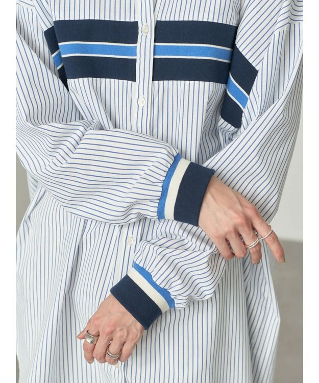 AMERICAN HOLIC リブラインシャツチュニック Stripe Sax