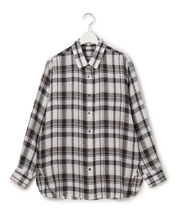 23区 【先行予約】LIBECOリネン チェック シャツ ダークブラウン系
