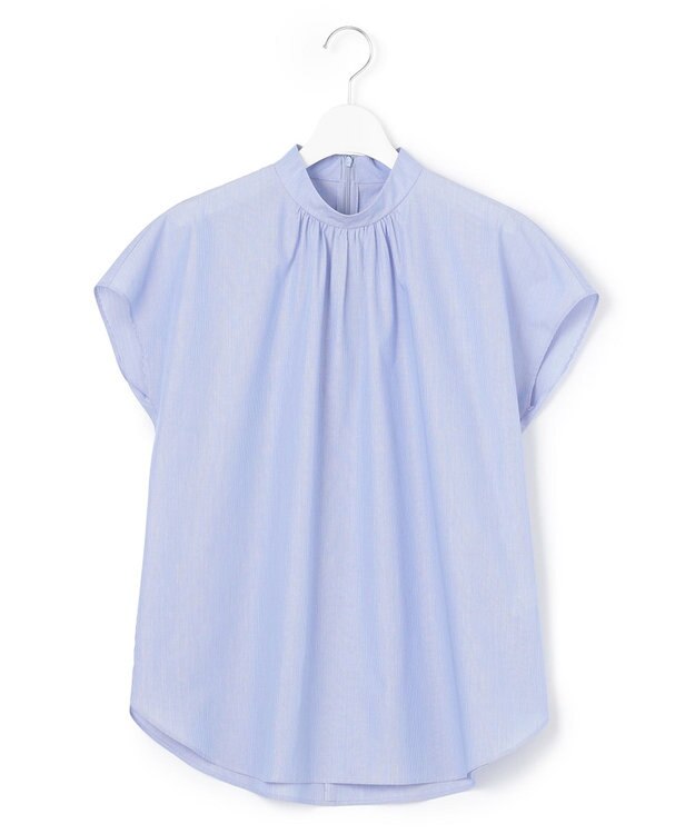 23区 【洗える】コットンポプリン スタンドカラー ブラウス ブルーストライプ