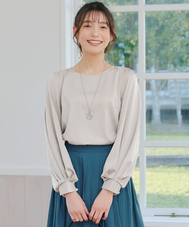 Tiaclasse L 【洗える】ボリュームスリーブブラウス グレージュ