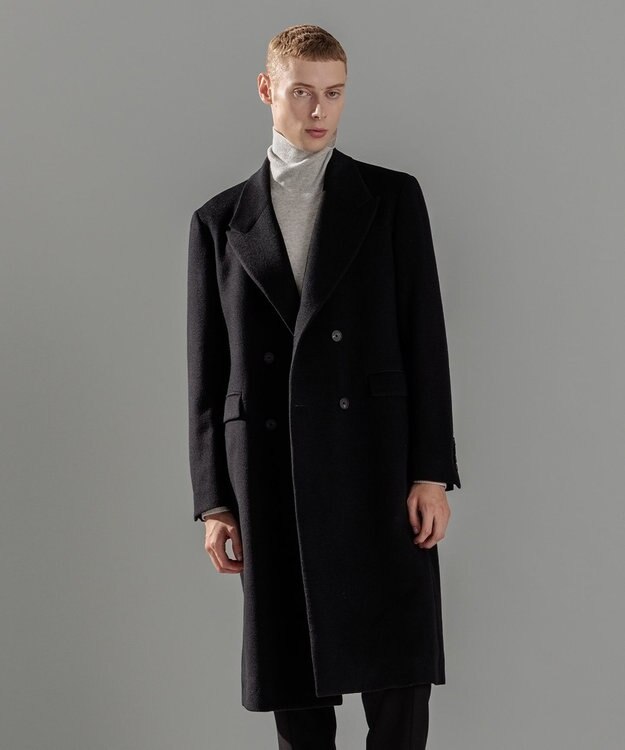 JOSEPH HOMME 【WEB限定】グロッシーウール　ダブルブレストチェスターコート ブラック系
