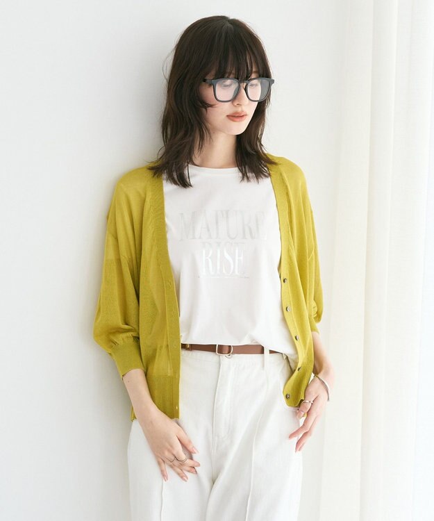 YECCA VECCA シアーニットVネックカーディガン Yellow