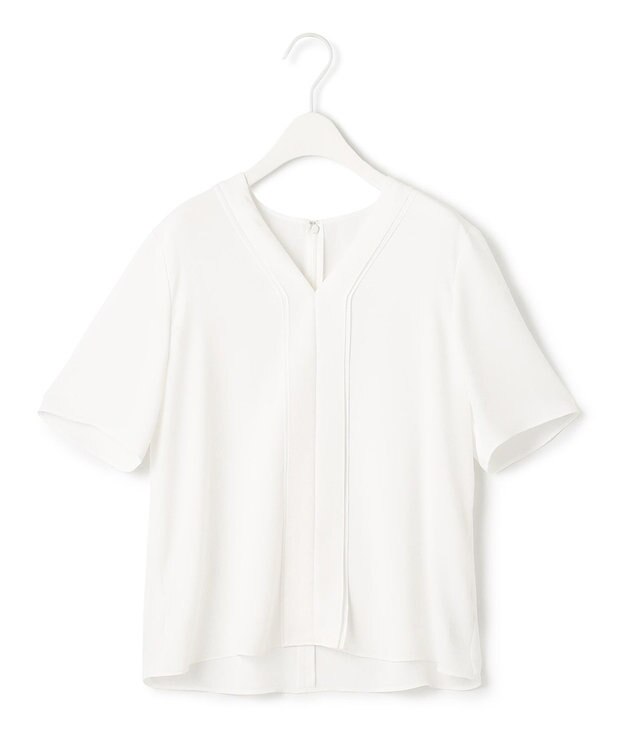 ICB 【洗える】ソフトジョーゼット Vネックブラウス オフホワイト系