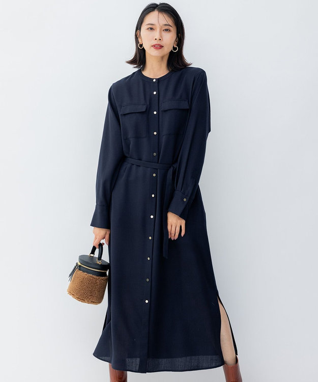 Ten販売ファッション【定価3.5万】23区 ウール リボン ベルト ロング シャツ ワンピース
