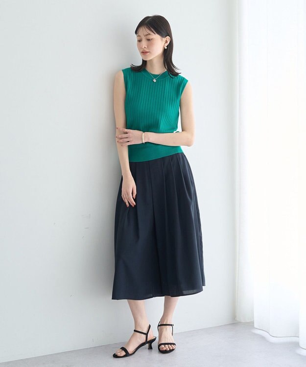 YECCA VECCA 【マシンウォッシャブル】ノースリーブリブニット Green