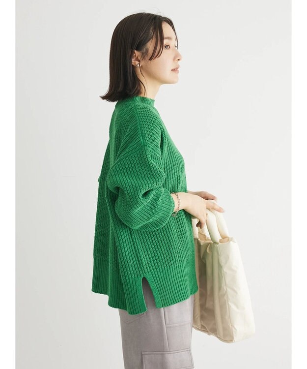 Green Parks ｍｏｋｏモール畦編みモックネックプルオーバー Green