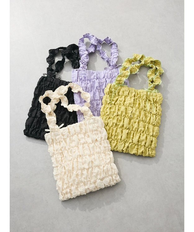 Green Parks ・ＱＵＯＮギャザーキルティングリボントートバッグ Lavender