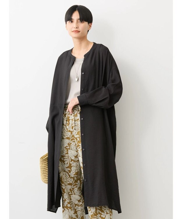 AMERICAN HOLIC 接触冷感バンドカラー切替シャツワンピース Black