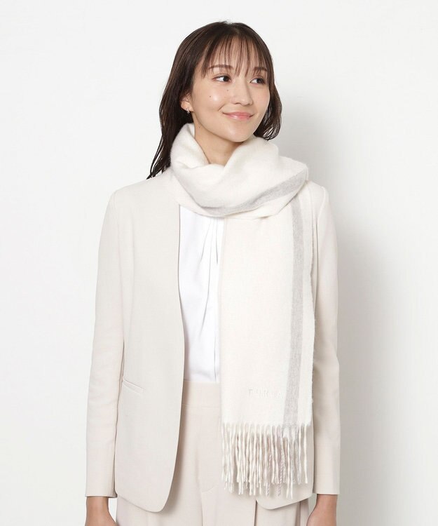 MOONBAT FURLA(フルラ）ウール100％ オンブレー カラーブロック ストール オフホワイト