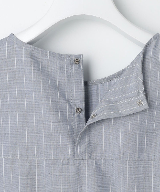 J.PRESS LADIES S ストライプ×エンブロイダリー クルーネック ブラウス ネイビー×ホワイト系