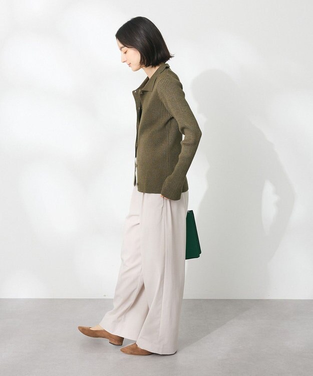 CRAFT STANDARD BOUTIQUE 襟付きニットコンパクトカーディガン Green