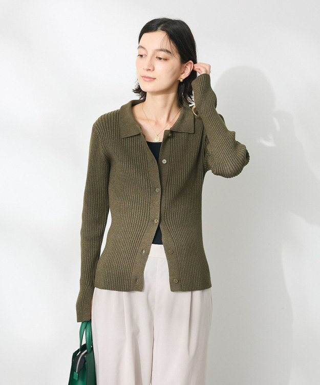 CRAFT STANDARD BOUTIQUE 襟付きニットコンパクトカーディガン Green