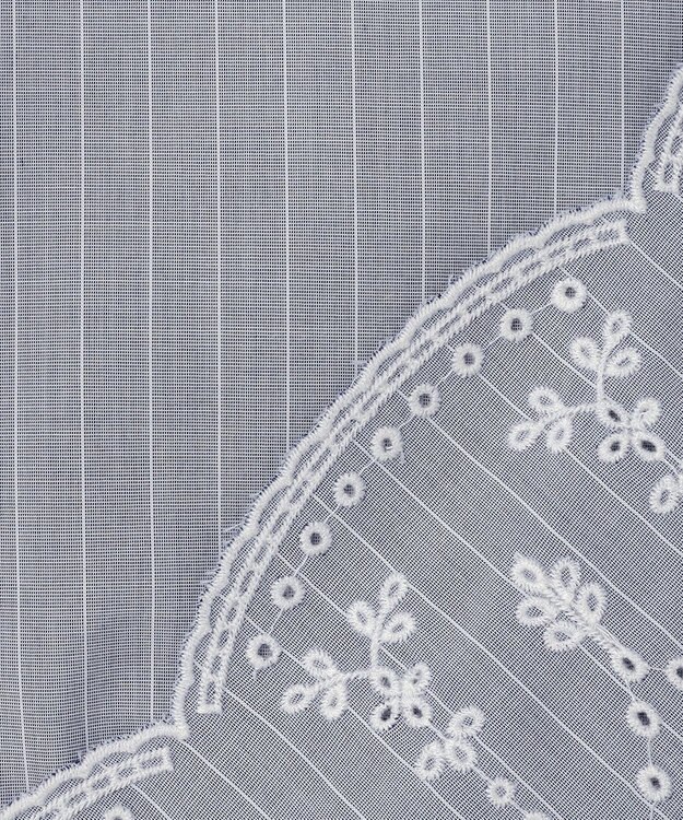 J.PRESS LADIES S ストライプ×エンブロイダリー クルーネック ブラウス ネイビー×ホワイト系