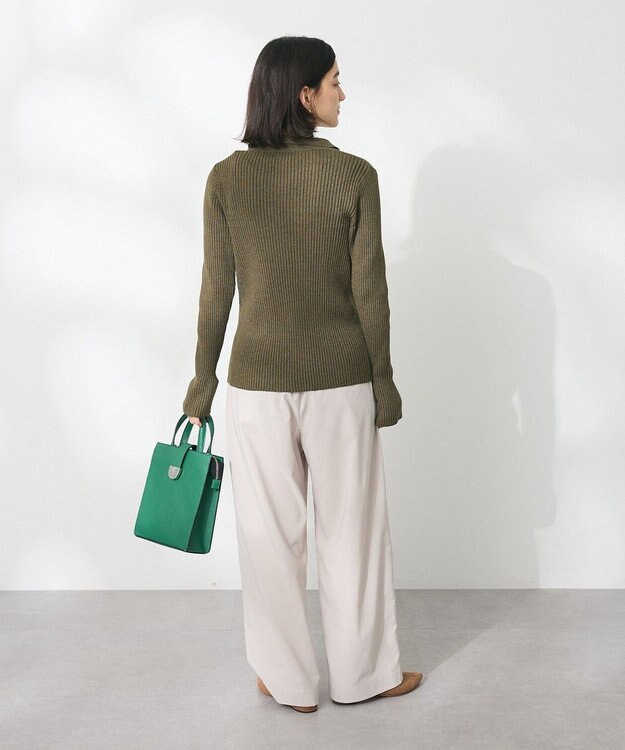 CRAFT STANDARD BOUTIQUE 襟付きニットコンパクトカーディガン Green