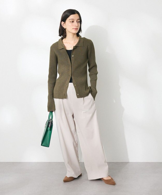 CRAFT STANDARD BOUTIQUE 襟付きニットコンパクトカーディガン Green