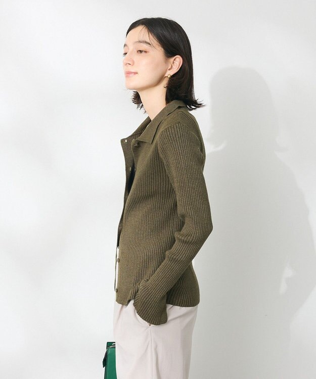 CRAFT STANDARD BOUTIQUE 襟付きニットコンパクトカーディガン Green