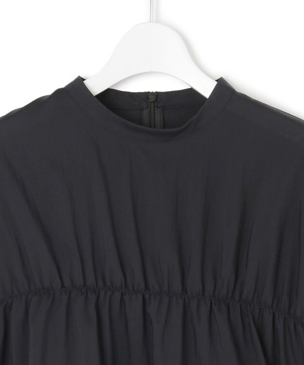 23区 S 【撥水加工/洗える】シアーナイロンツイル ギャザー ブラウス ブラック系