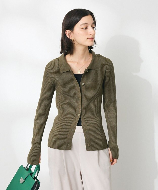 CRAFT STANDARD BOUTIQUE 襟付きニットコンパクトカーディガン Green