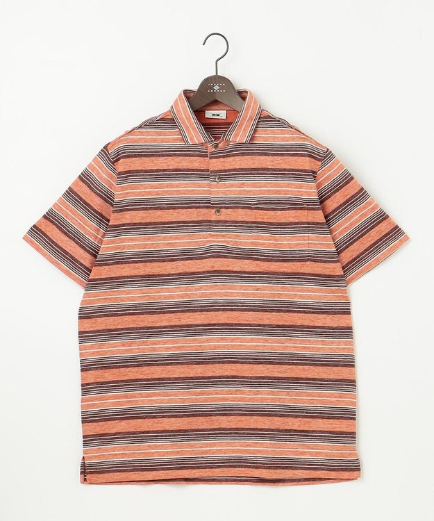 JOSEPH ABBOUD 【キングサイズ・吸水速乾】リネンマルチボーダー ポロシャツ オレンジ系2