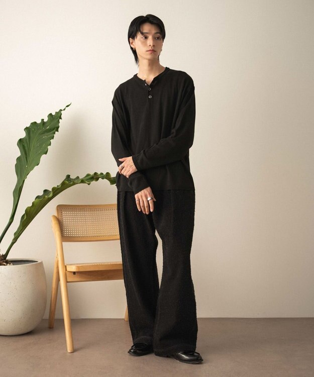 WEGO リングドットヘンリーネックプルオーバー ブラック