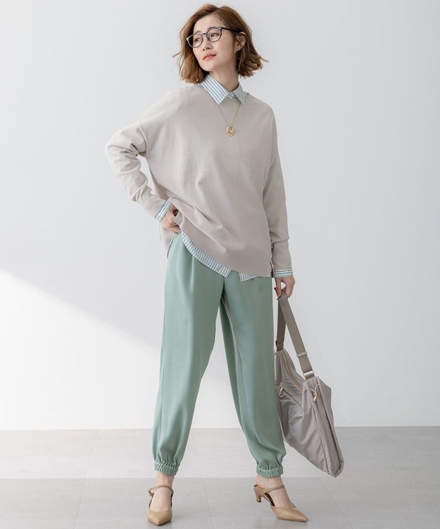 23区 【CLASSY.5月号掲載/洗える】CANCLINI ベーシック シャツ ホワイト×グリーンストライプ