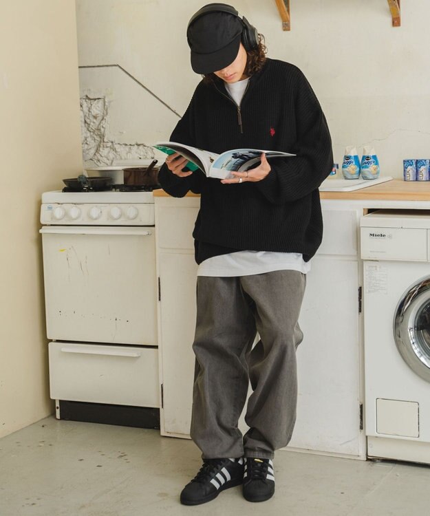 WEGO デニムイージーワイドパンツ グレー