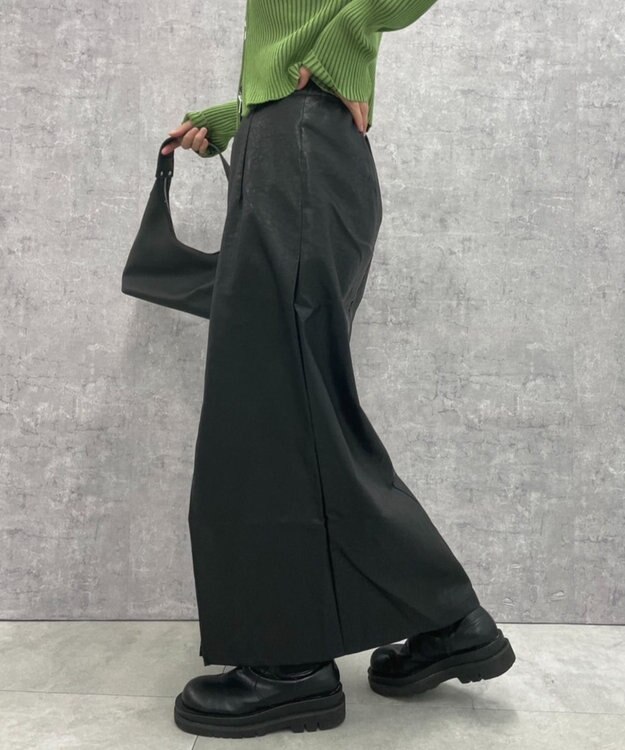 WEGO FレザーWZIPロングスカート ブラック